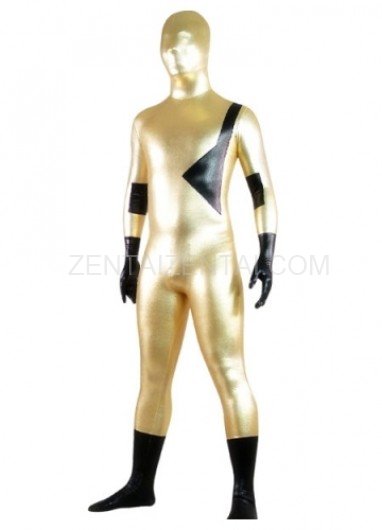 Gold And Black Shiny Metallic Lycra Spandex Morph Zentai Suit