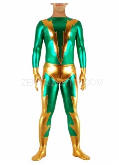 Green & Golden Shiny Metallic Morph Zentai Suit