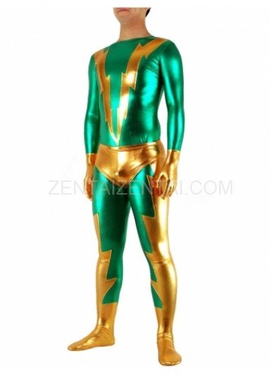 Green & Golden Shiny Metallic Morph Zentai Suit
