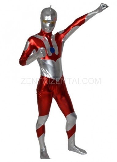 Red Gray Shiny Metallic Morph Zentai Men\'s Suit