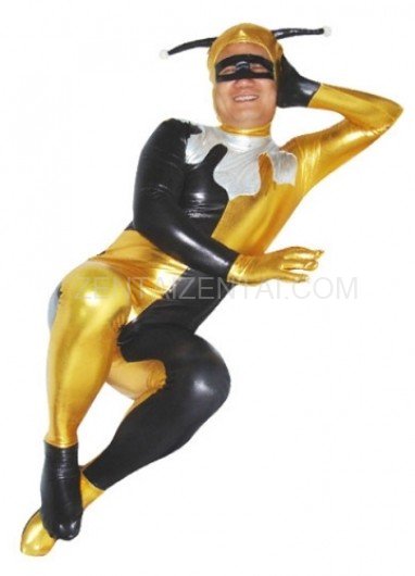 Yellow And Black Shiny Metallic Unisex Morph Zentai Suit