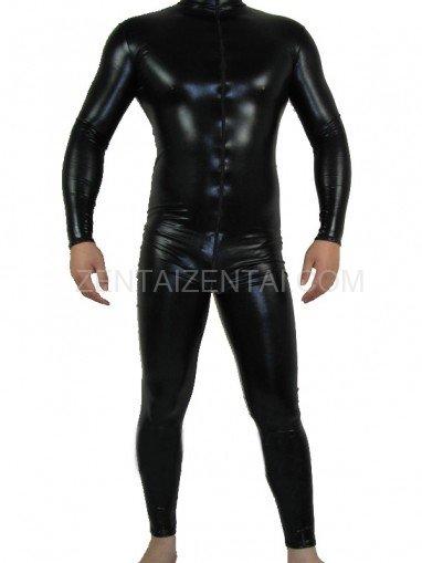 Black Shiny Metallic Catsuit Costume