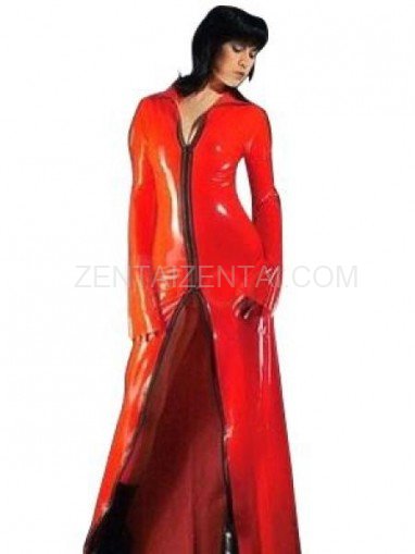 Crimson PVC Rain Coat with Front Open Zipper