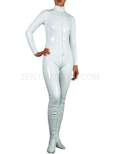 White PVC Front Open Unisex Catsuit