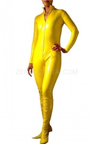 Yellow PVC Front Open Unisex Catsuit