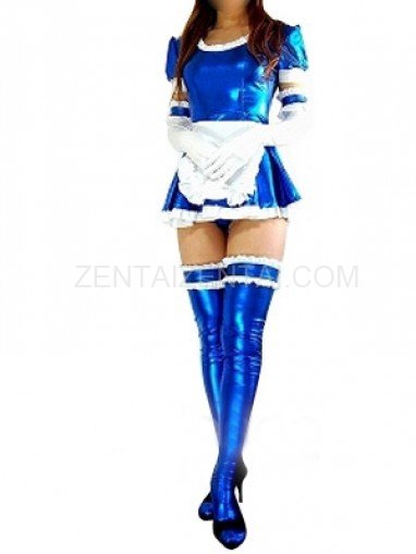 Perfect Blue Shiny Metallic Lace Trim Sexy Dress