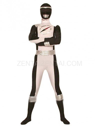 Black And White GouGou Senta Lycra Shiny Metallic Super Hero Costume