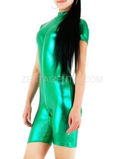 Green Shiny Metallic Half Length Unisex Catsuit