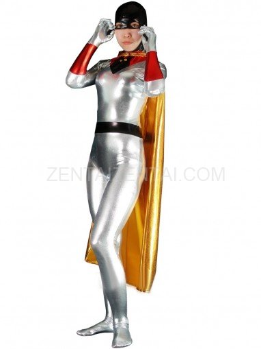 Silver Shiny Metallic Bat Woman Costume with Mantle