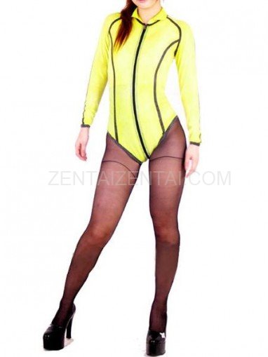 Front Open Latex Sports Half Length Catsuit