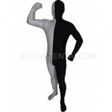 Black And White Fullbody Full Body Lycra Spandex Morph Zentai Suits Split Morph Zentai Suit