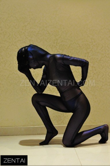Fullbody Full Body Tights Purple Sexy Translucent Silk Painted Gold Morph Zentai Suit Costume