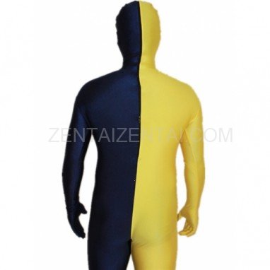 Navy blue And Yellow Fullbody Full Body Lycra Spandex Morph Zentai Suits Split Morph Zentai Suit