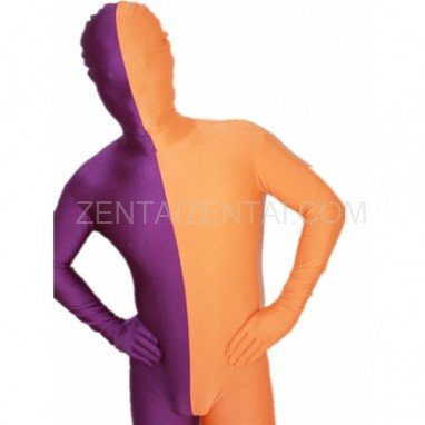 Purple And Orange Fullbody Full Body Lycra Spandex Morph Zentai Suits Split Morph Zentai Suit