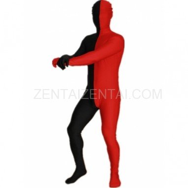 Red And Black Fullbody Full Body Lycra Spandex Morph Zentai Suits Split Morph Zentai Suit