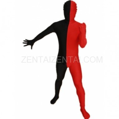 Red And Black Fullbody Full Body Lycra Spandex Morph Zentai Suits Split Morph Zentai Suit