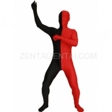 Red And Black Fullbody Full Body Lycra Spandex Morph Zentai Suits Split Morph Zentai Suit