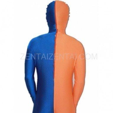 Royal Blue And Orange Fullbody Full Body Lycra Spandex Morph Zentai Suits Split Morph Zentai Suit