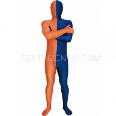 Royal Blue And Orange Fullbody Full Body Lycra Spandex Morph Zentai Suits Split Morph Zentai Suit