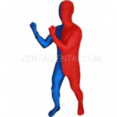 Royal Blue And Red Fullbody Full Body Lycra Spandex Morph Zentai Suits Split Morph Zentai Suit