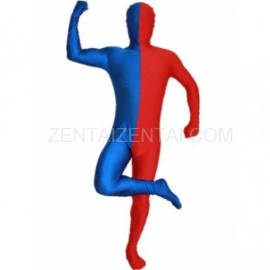 Royal Blue And Red Fullbody Full Body Lycra Spandex Morph Zentai Suits Split Morph Zentai Suit