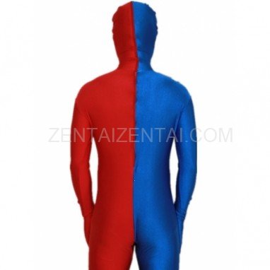 Royal Blue And Red Fullbody Full Body Lycra Spandex Morph Zentai Suits Split Morph Zentai Suit
