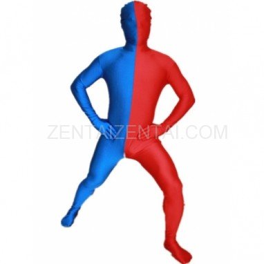 Royal Blue And Red Fullbody Full Body Lycra Spandex Morph Zentai Suits Split Morph Zentai Suit