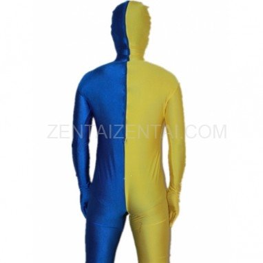 Royal Blue And Yellow Fullbody Full Body Lycra Spandex Morph Zentai Suits Split Morph Zentai Suit