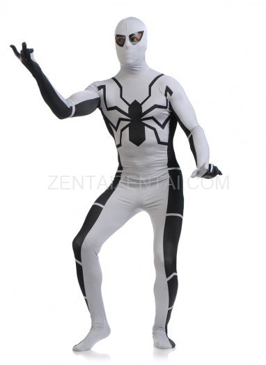 White and Black Spiderman Super Hero Halloween Full Body Spandex Holiday Unisex Lycra Morph Zentai Suit