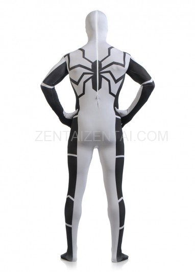 White and Black Spiderman Super Hero Halloween Full Body Spandex Holiday Unisex Lycra Morph Zentai Suit