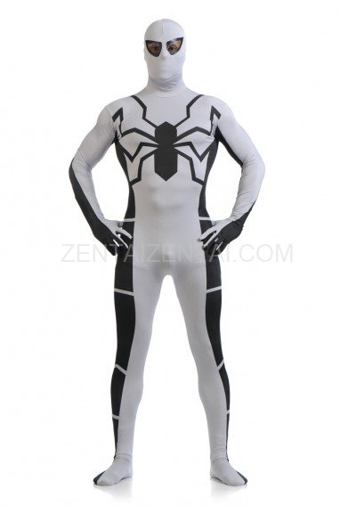 White and Black Spiderman Super Hero Halloween Full Body Spandex Holiday Unisex Lycra Morph Zentai Suit