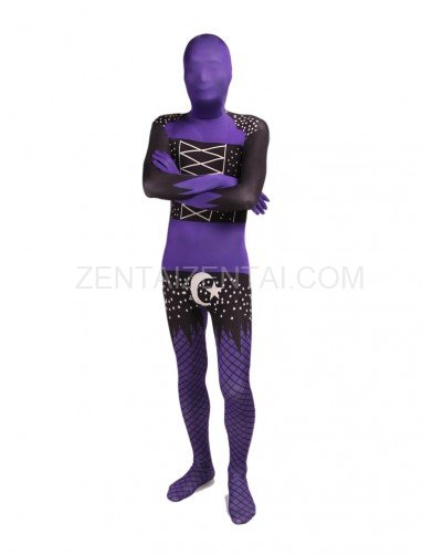 Black and Purple Full Body Halloween Spandex Holiday Unisex Cosplay Zentai Suit