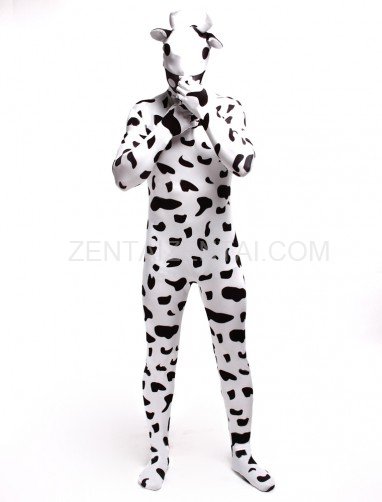 Black and White Dots Cow Cartoon Full Body Halloween Spandex Holiday Unisex Cosplay Zentai Suit