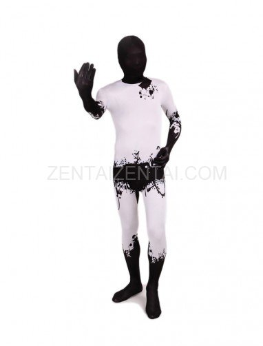 Black and White Ink Full Body Halloween Spandex Holiday Unisex Cosplay Zentai Suit