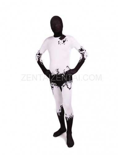 Black and White Ink Full Body Halloween Spandex Holiday Unisex Cosplay Zentai Suit