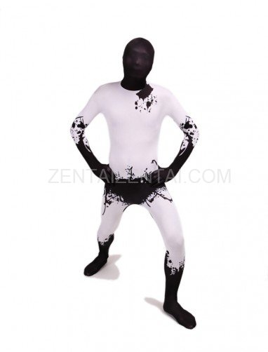 Black and White Ink Full Body Halloween Spandex Holiday Unisex Cosplay Zentai Suit