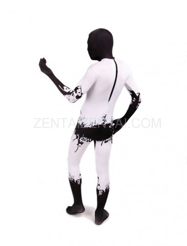 Black and White Ink Full Body Halloween Spandex Holiday Unisex Cosplay Zentai Suit
