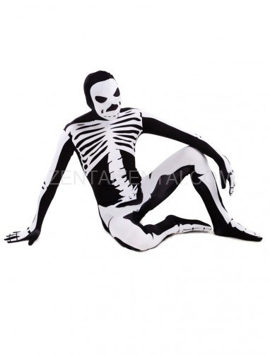 Black and White Skull Full Body Halloween Spandex Holiday Unisex Cosplay Zentai Suit