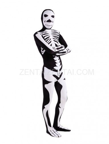 Black and White Skull Full Body Halloween Spandex Holiday Unisex Cosplay Zentai Suit