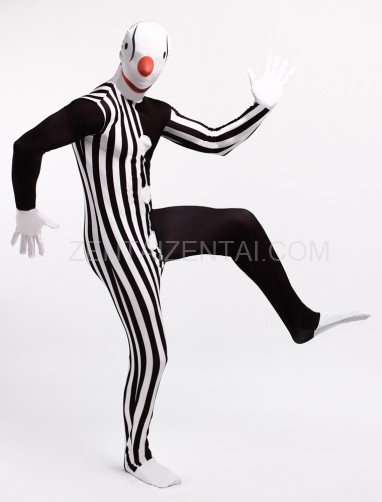 Black and White Strip Clown Full Body Halloween Spandex Holiday Unisex Cosplay Zentai Suit