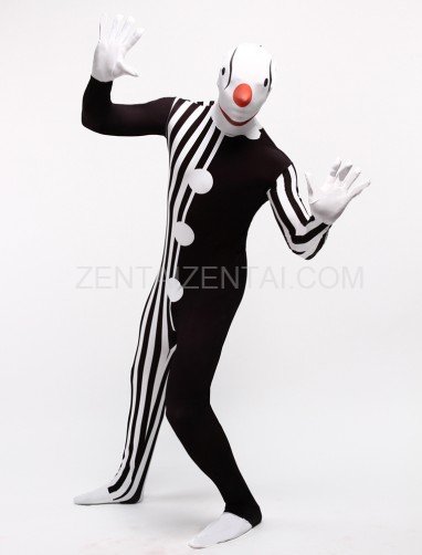 Black and White Strip Clown Full Body Halloween Spandex Holiday Unisex Cosplay Zentai Suit