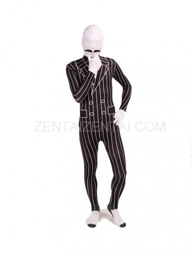 Black and White Stripe Full Body Halloween Spandex Holiday Unisex Cosplay Zentai Suit