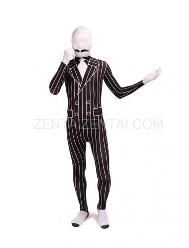 Black and White Stripe Full Body Halloween Spandex Holiday Unisex Cosplay Zentai Suit