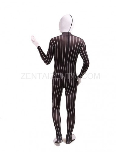 Black and White Stripe Full Body Halloween Spandex Holiday Unisex Cosplay Zentai Suit
