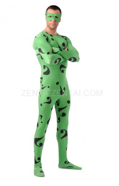 Green Question Mark Full Body Halloween Spandex Holiday Unisex Cosplay Zentai Suit