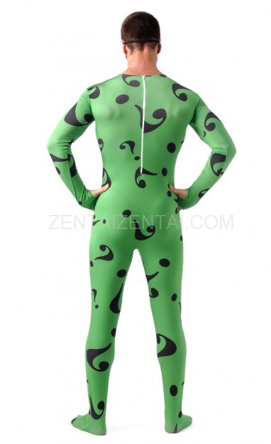 Green Question Mark Full Body Halloween Spandex Holiday Unisex Cosplay Zentai Suit