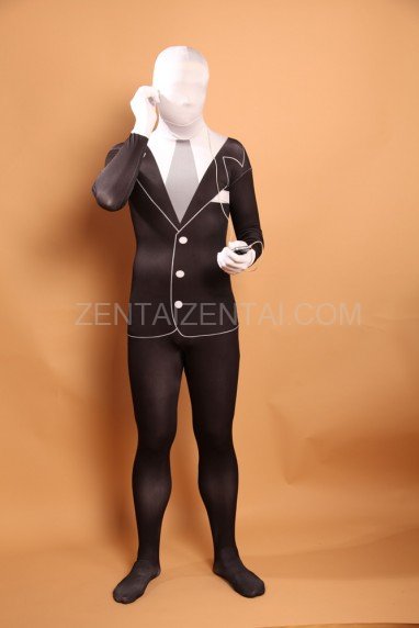 Men\'s Black and White Halloween Full Body Spandex Holiday Unisex Lycra Morph Zentai Suit