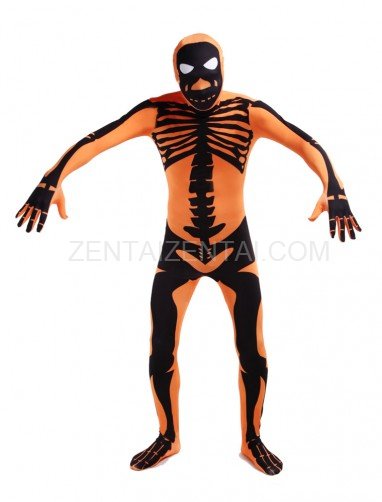 Orange Skull Full Body Halloween Spandex Holiday Unisex Cosplay Zentai Suit