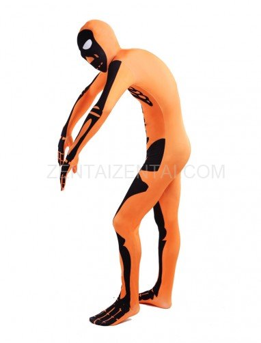Orange Skull Full Body Halloween Spandex Holiday Unisex Cosplay Zentai Suit