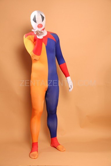Orange and Blue Clown Halloween Full Body Spandex Holiday Unisex Lycra Morph Zentai Suit
